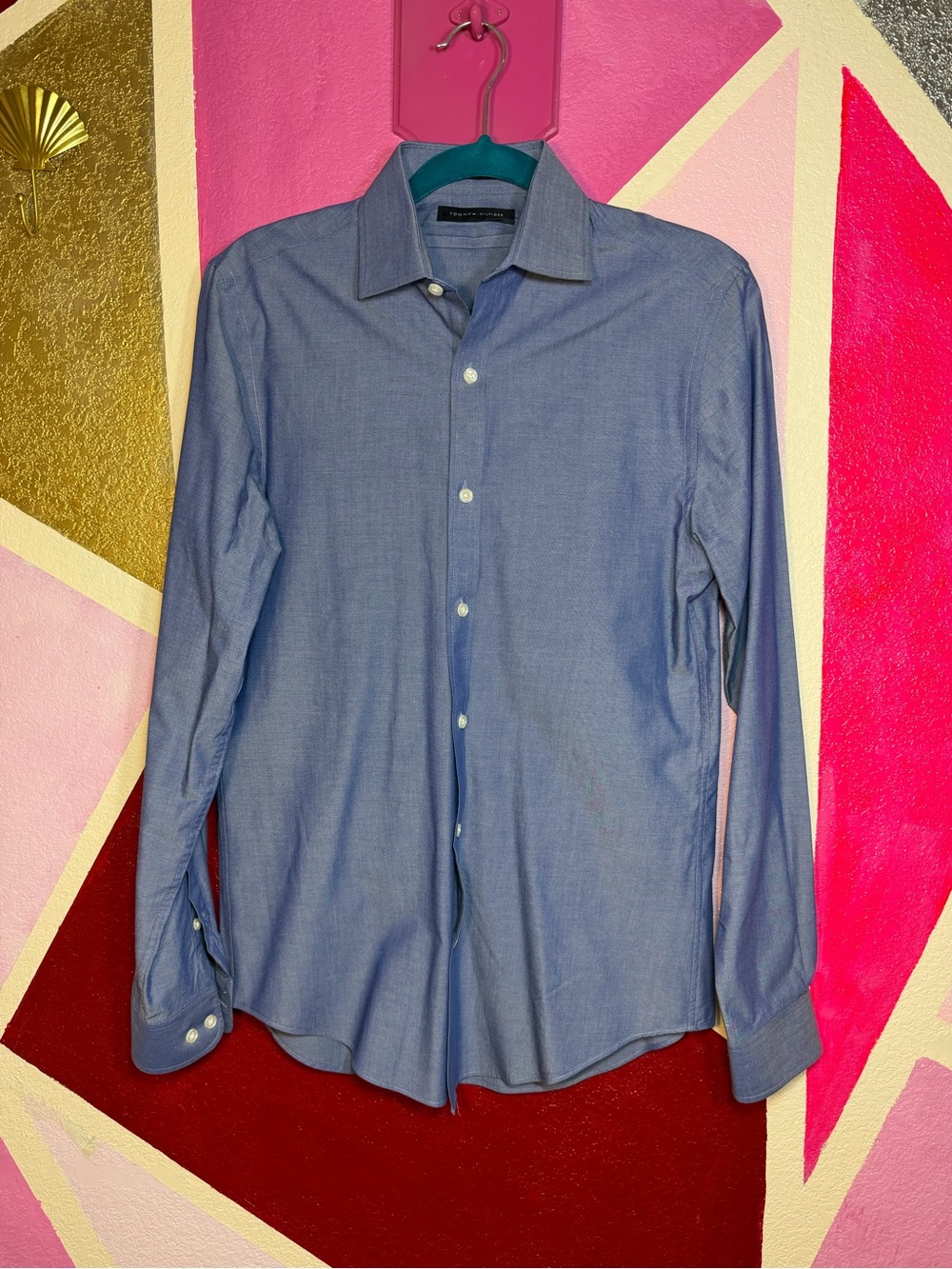 Tommy Hilfiger Slim Fit Chambray Button Up Shirt Mens Small
